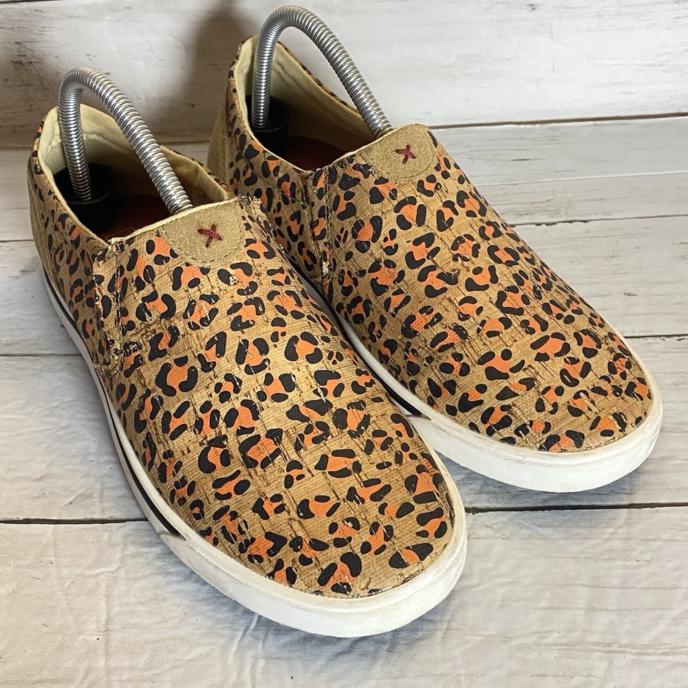 Twisted X Sneakers Womens 8.5 M Brown‎ Leopard Cork Leather Casual Shoes Low Cut